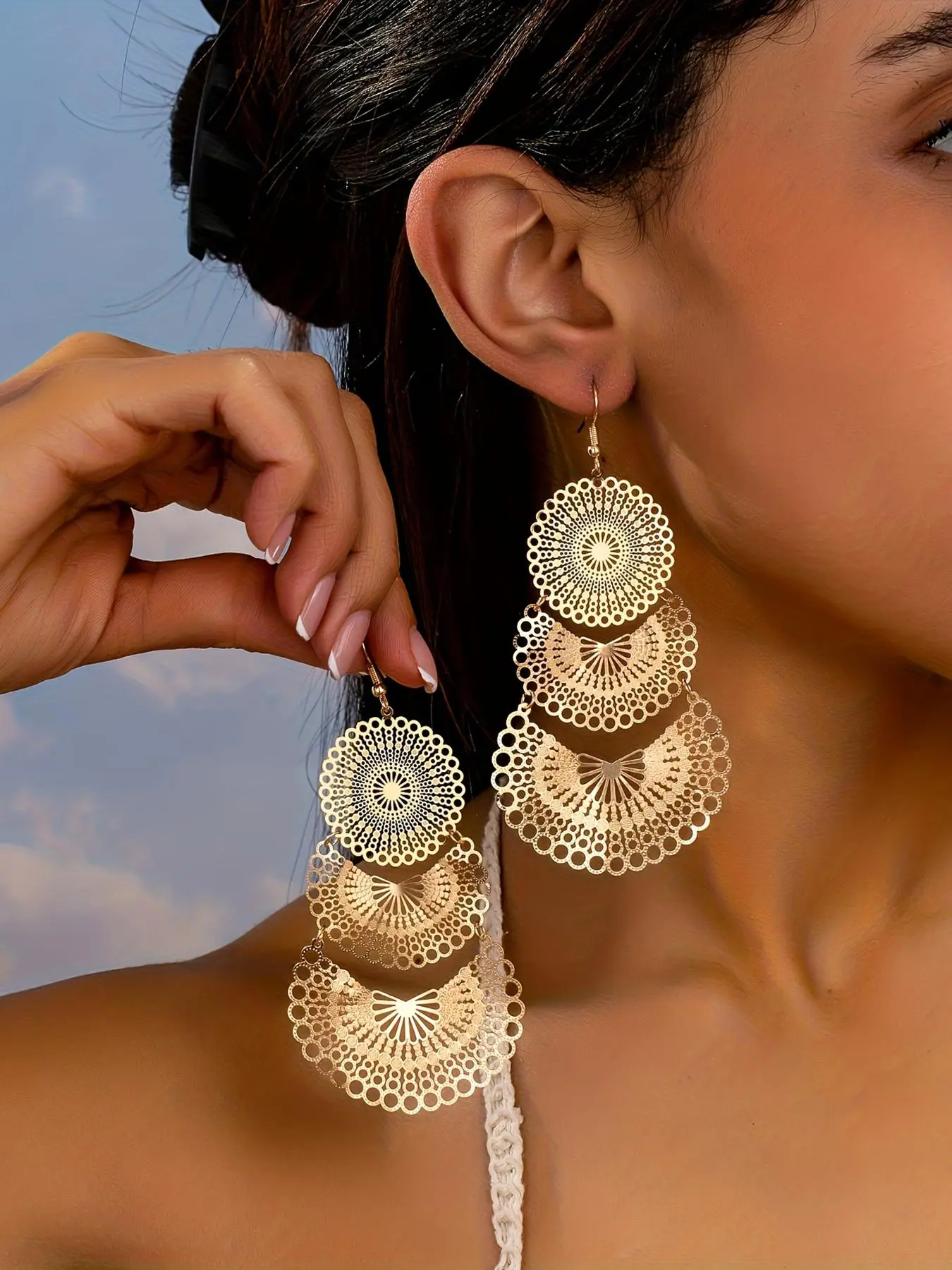 Boho Style Hollow Out Design Dangle Earrings, Statement Earrings, High Quality Earrings, Fashion Jewelry for Parties & Daily Wear, Trendy Versatile & Exquisite Jewellery, Ideal Birthday Gift, Fashionable Accessories