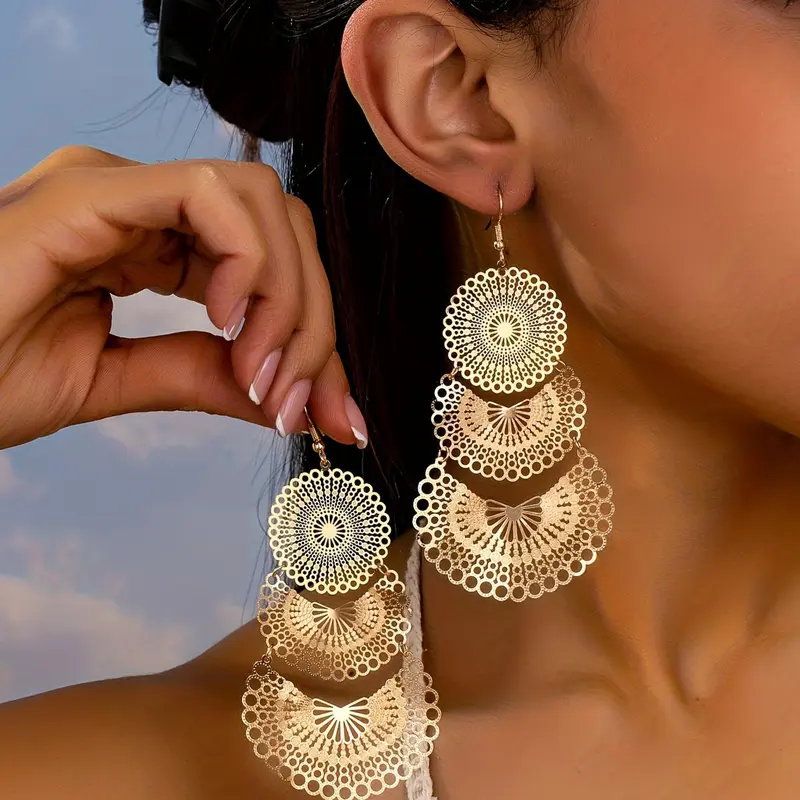 Boho Style Hollow Out Design Dangle Earrings, Bohemian Earrings, Beachy Earrings, Statement Earrings, High Quality Earrings, Fashion Jewelry for Parties & Daily Wear, Trendy Versatile & Exquisite Jewellery, Ideal Birthday Gift, Fashionable Accessories
