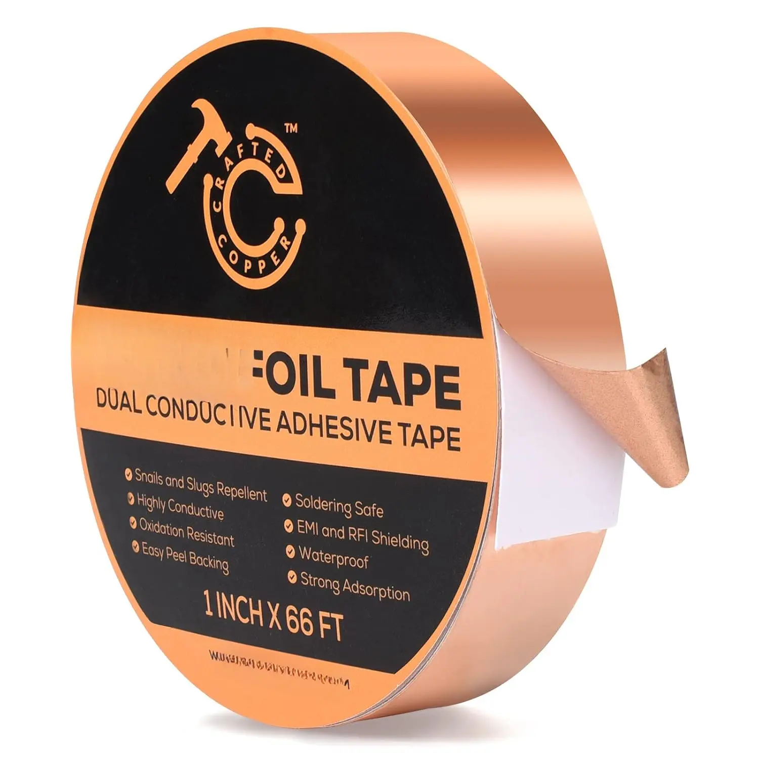 Highly Conductive Pure Double-Sided Adhesive Foil Tape - 1 inch x 66FT, EMI Shielding, Slug/Snail Safe Barrier, Easy Peel Backing, for Circuit Connections, Stained Glass, DIY Crafts, Plastic Applications
