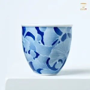 【Ginkgo Biloba Pattern Teacup】Underglaze Five-Colored Porcelain ｜Tall Porcelain Cup｜Hand-painted Oriental Tea Ware｜For Tea Lovers