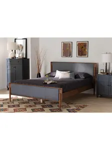 Baxton Studio 193271290840 40.7 x 69.2 x 85 in. Powers Mid-Century Modern Fabric & Wood King Size Platform Bed, Grey & Ash Walnut