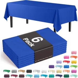 6-Pack Premium Solid Plastic Tablecloth 54in. x 108in. Rectangle Table Cover for Party - Blue