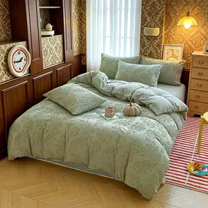 Retro leaf pattern duvet cover set, Comfy bedding set (2/3pc set: 1 duvet cover + 1/2 pillowcases), American country style bedding, suitable for all seasons, 2 colors, 9 sizes, suitable for bedrooms, guest rooms, inn decoration rooms