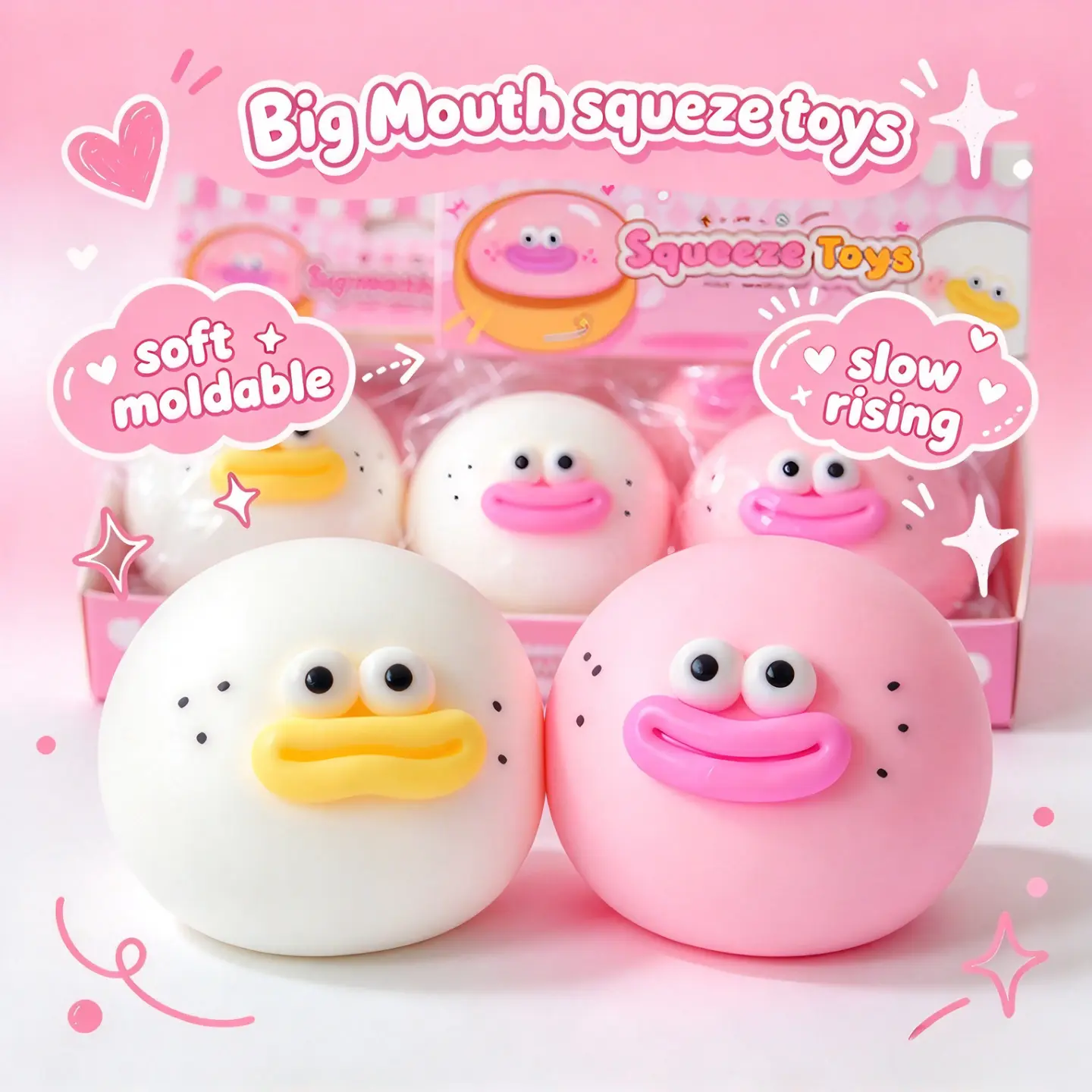 Big Mouth Squeeze Toys Soft Moldable Pink & White Slow Rising Fun Stress Relief Sensory Playtime，Great For Daily Play & Gifting