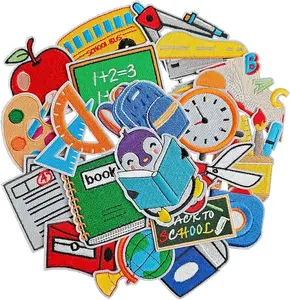 20Pcs Teacher Iron on Patches Back to School Patches, Cute Pencil School Bus Embroidered Sew Applique Patch for Backpack, Clothes, Dress, Hat, Socks, Jeans, DIY Accessories