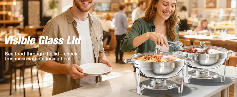 WARMOUNTS Round 5QT Chafing Dishes for Buffet with Glass Lid (2/4/6-Pack) | Chafers and Buffet Warmers for New Year‘s Party & Winter Gathering | Wedding & Catering WARMOUNTS Round 5QT Chafing Dishes for Buffet with Glass Lid (2/4/6-Pack) | Chafers and Buffet Warmers for New Year‘s Party & Winter Gathering | Wedding & Catering