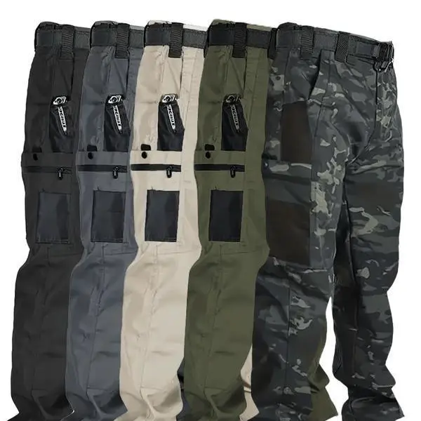 Men's Plain Utility Pants - 230g/m² Durable Fabric, Multiple Pockets, Zipper Closures, Work-To-Hike Ready Menswear for Spring & Autumn Hiking