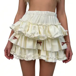 Sweet Lolita Layered Tulle Skirt High Waist Ruffle Bow Ballet Short Skirt Girls Princess Party Dress Casual Daily Pleated Skirt Y2K Kawaii Fashion Spring Autumn Trendy Clothing