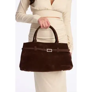 Consider This Faux Suede Shoulder Bag - Brown