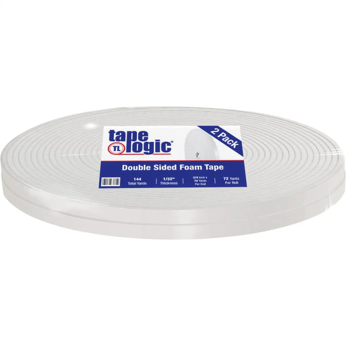 Tape Logic T95441162PK 0.75 in. x 72 yards 0.0312 in. White Thick Polyethylene Double Sided Foam Tape - Pack of 2