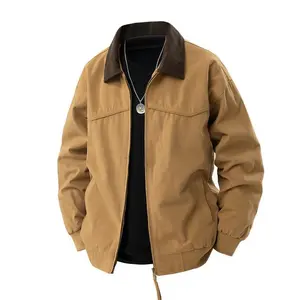 Men's casual windproof work jacket with collar, side pockets, ribbed cuffs and hem, comfortable long sleeved jacket, suitable for daily commuting and outdoor activities in spring and autumn