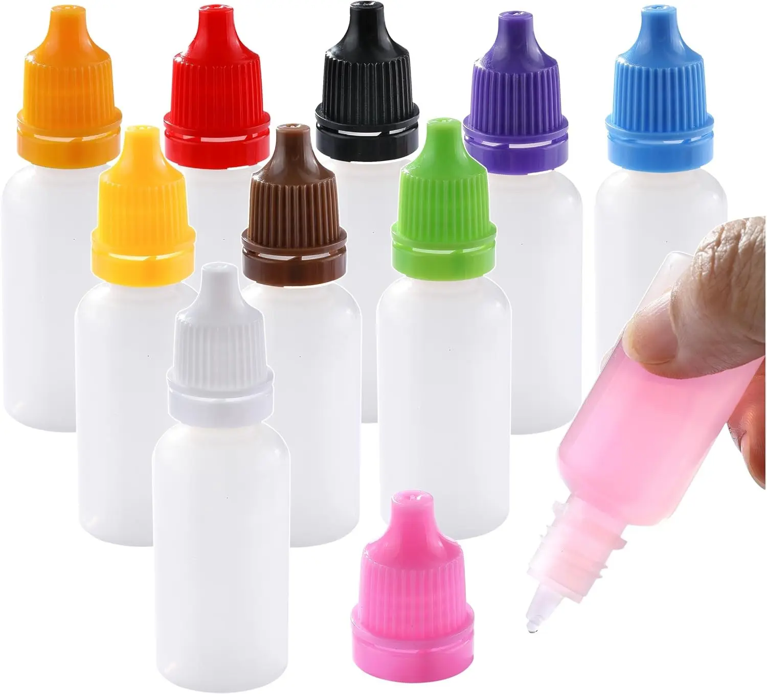 Dropper Bottles, Mini Plastic Empty Squeezable Refillable Containers, 15ml