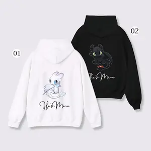Toothless And Light Fury Matching Hoodie For Couple Graphic Hoodie Casual Streetstyle Fleece Fabric Pullover Hooded Trendy Tops Oufits