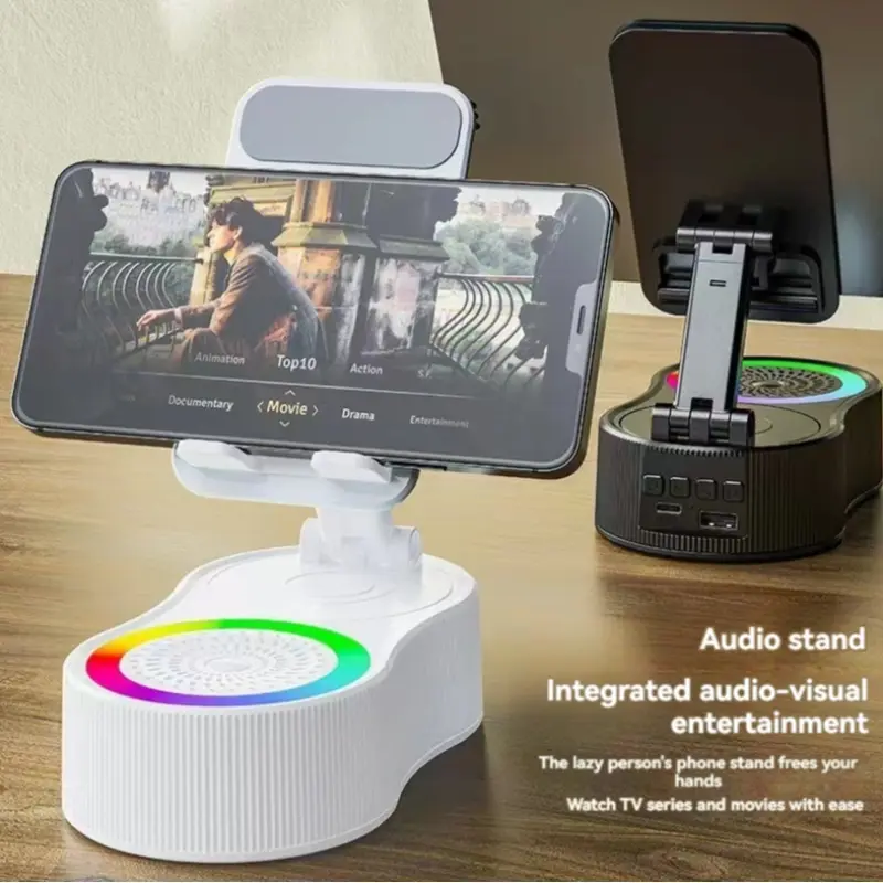 New Wireless Audio Bluetooth Speaker5in1 Phone Holder, Multifunctional Wireless Speaker, Emergency Rechargeable with Colorful Ambient LightFoldable for Tablet iPhone Android, Gifts forMen Women, Multifunctional Portable Speaker, A surprising festival gift
