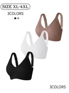 3 Pack / 5 colors, high-quality women's seamless jelly large-size bra, four rows of four hooks, push-up and lift, adjustable sports vest, suitable for daily wear, parties, yoga, comfortable, breathable and skin-friendly, women's underwire-free bra.