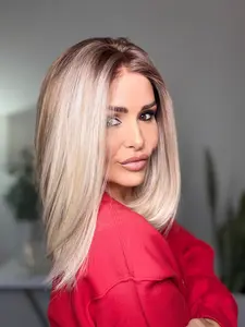 Lovestory Charlotte Blonde Highlight Color Short Bob Dark Roots Synthetic Lace Front Wigs for Women Heat Resistant Glueless Lace Front  Wigs 13x4 Free Part Hair