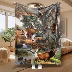 Wild Animals Pattern Blanket, Soft Throw Blanket, Lightweight Throw Blanket, Warm Napping Blanket for Home Office Travel Camping