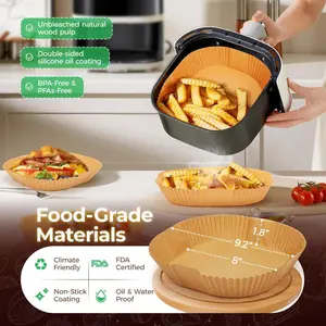 Disposable Air Fryer Paper Mats: 100 Sheets 8inch Insert Baking Paper, Oil-Proof Non-Stick Basket Mats, Used for and Cooking pastry mat Christmas Design Wax crumbl cookie feet on rack pre cut parchment Kraft Boxes with Lids Crafts Weddings tool supply 4-6