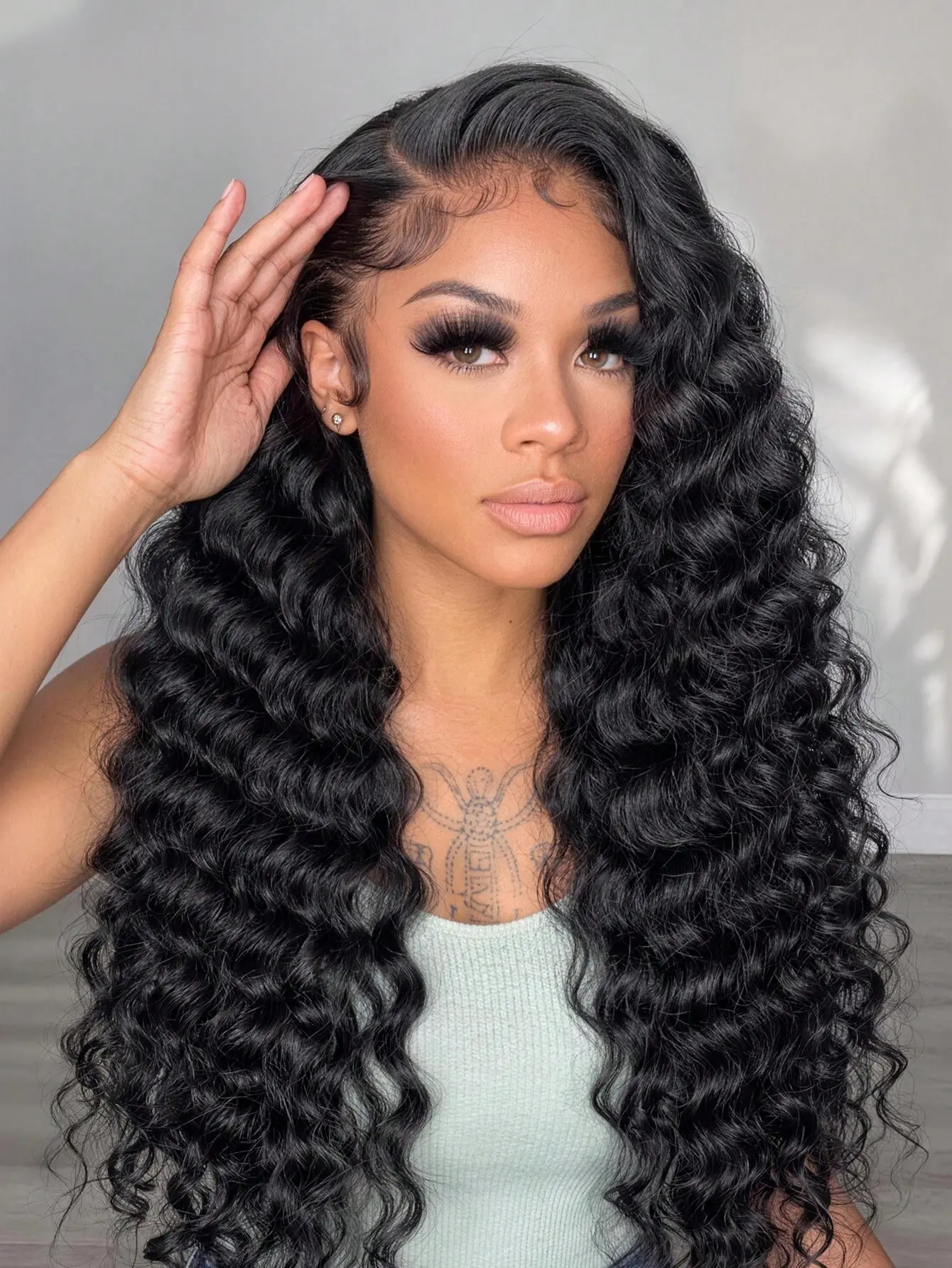 Deep Wave 13X6 Glueless Human Hair Wigs 30 36 Inch 6X4 Transparent Lace Closure Wig With Breathable Cap 180 Density Wear And Go Glueless Human Hair Wig Natural Black Color For Women
