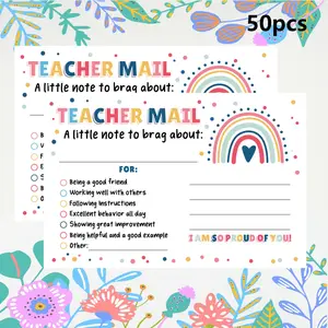 50 Rainbow Happy Mail Cards for Teachers & Parents, Good Behavior Incentive Notes, Home Reward Postcards, Classroom Positive Feedback, Behavior Management, Positive Reinforcement