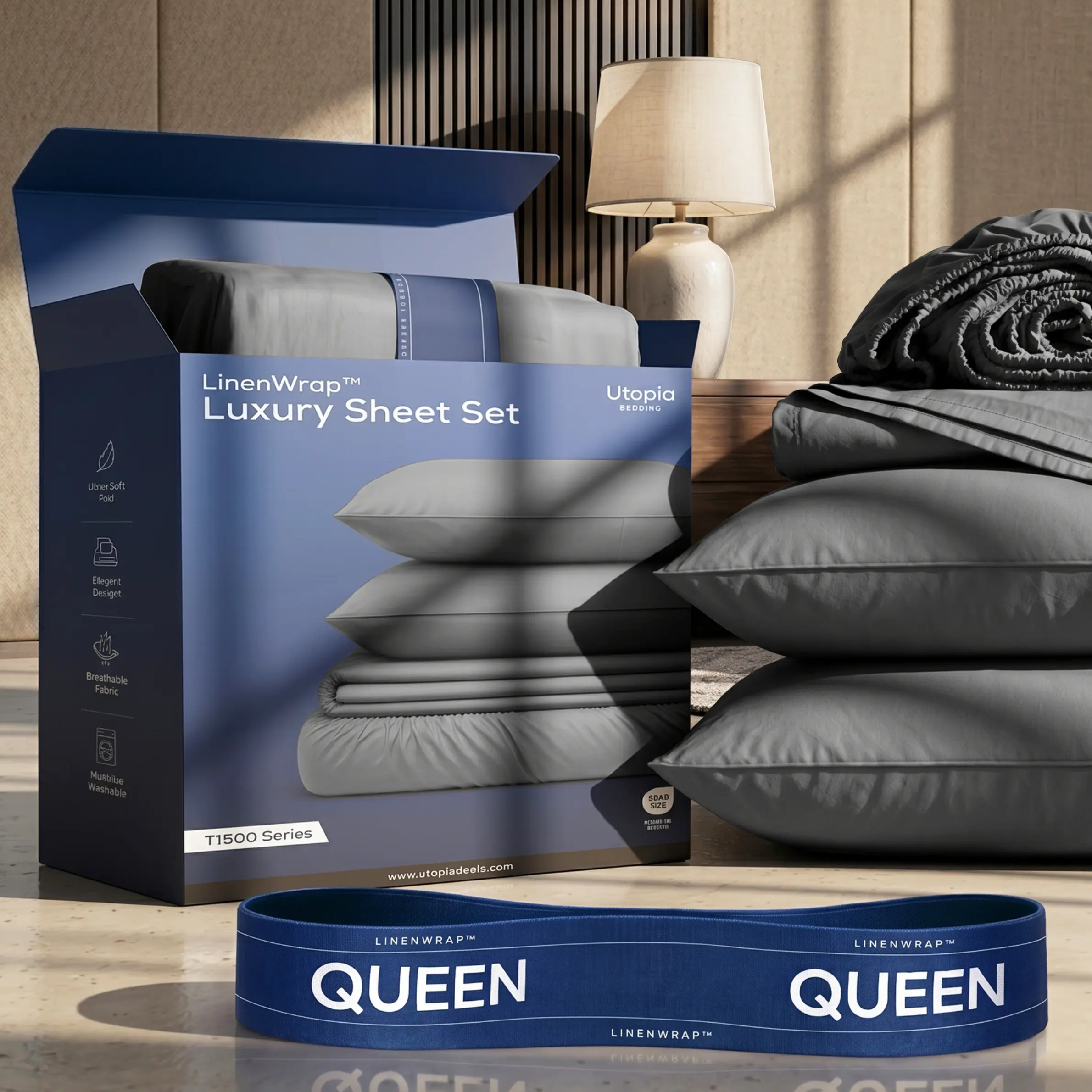 Utopia Bedding Solid Bed Sheets 4-Piece Lightweight Set, Cooling Breath Microfiber, OEKO-TEX Certified, 16-Inch Deep Pocket, Breathable Fade-Resistant, Free Linen Storage Band for Linens Closet Nighttime Wear