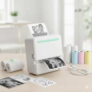 Portable Mini Bluetooth Thermal Label Printer for iOS Android: No Ink Sticker Maker, Study Tool for Notes & Photos, Pocket-Size Home Office Use with Durable Paper Kit, Instant Print & Peel, High-Resolution Image.