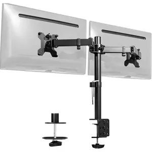 Dual  Desk Mount, Holds 2  Screens up to 30 inches and 22lbs Each, Heavy Duty Fully Adjustable Steel Stand with C-Clamp and Grommet, Black, STAND-V002