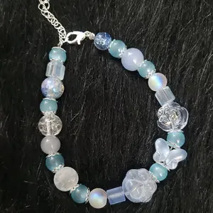 Glass and Blue Cats Eye Extendable Bracelet with Glass Charms and Beads