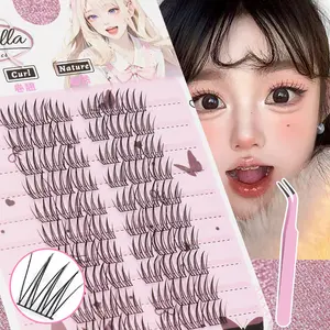 Natural Style False Eyelashes Individual Lashes Mixed 5-12mm, Non-Toxic C Curl Cross Design, Multi-Layer Squirrel Eye Makeup Tool, Daily Work Conference Use