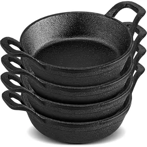 4Pack Mini Cast Iron Skillets, 6.3 x 6.3 x 1.5 Inch Frying Pan, Black Small Skillet, Cast Iron Pan with Handle, Mini Casserole Dish Skillets for Baking Cooking Indoor
