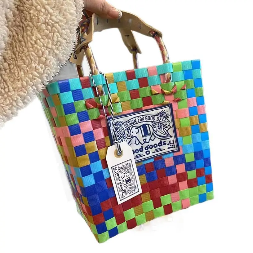 2026 popular Thai internet celebrity woven women's bag, basket bag, niche handbag, trendy brand elephant bag, rainbow bag