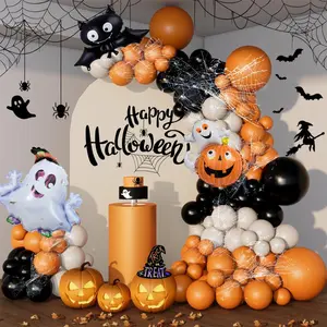 Balloon Garland Arch Kit, 76pcs/set Mixed Color Balloon Set, Latex Balloon with Ghost and Bat Balloon for Halloween Birthdays