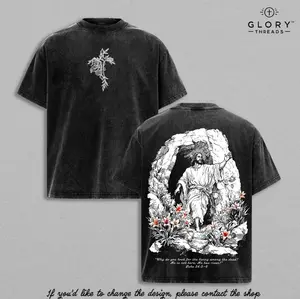 He Is Risen Easter Jesus Vintage Washed Oversized T-Shirt, Resurrection Christian Graphic Tee, Heavy Cotton Unisex Faith Streetwear, Religious Easter Sunday Shirt Gift for Believers FGR