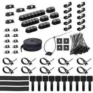 163 count  Management Kit, 3 Wire Organizer Sleeve, 8 Self Adhesive  Holder, 25 Cord Clips, 20+2 Roll   Straps and 100 Fastening  Ties for  TV Under Desk