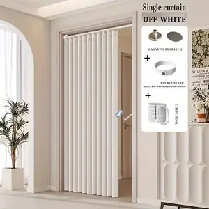 Rodless Bohemian Folding Door Curtain with Magnetic Closure, Striped Thick Polyester Divider Curtain for Living Room, Bedroom & Kitchen, Easy Hand Wash Home Decor