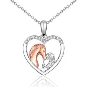 Horse Gifts for Girls Women Horse Lovers, Girl And Horse Heart Shape Pendant Necklace on Birthday Christmas Valentines Mothers Day Graduation  to School