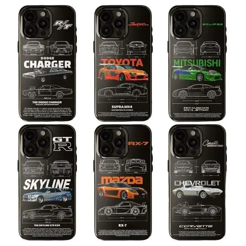 LUMN Studio Legendary Race Car Collage Smartphone Case - Retro Muscle & Tuner Car Print, Stylish Street Racing Design, Dual-Layer PC + Silicone Shockproof Full Wrap Cover, Casing for iPhone 11-17 Pro Max Plus, Samsung Galaxy S23-S25, Shell, Cellphone, Pro