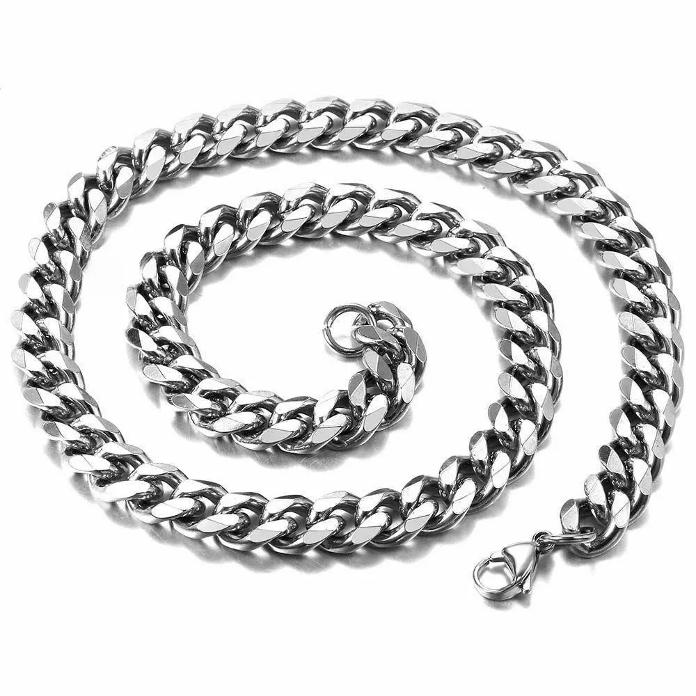 3-11mm Men's Silver Color Necklace Stainless Steel Cuban Link Chain for Mens Womens Basic Tone Chokers
