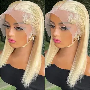613 Blonde Bob Wig Human Hair 613 Lace Front Wig Human Hair 13X4 Lace Front Bob Wigs 180% Density Pre Plucked With Baby Hair 10 inch