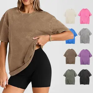 JeansFly Women's Oversized T Shirts Acid Washed Heavy Cotton Vintage Unisex Tee Loose Fit Short Sleeve Casual Streetwear Baggy Basic Tops Fashion All Seasons - Summer