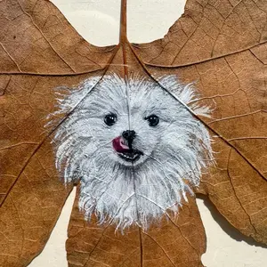 Custom Pet Portrait on Real Leaf Hand-Painted Botanical Art Nature Keepsake Unique Handcrafted Artwork for Pet Lovers