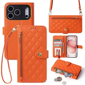 Phone Case - Crossbody Zipper Bag, Fashionable Phone Leather Case for iPhone 17 - iPhone 15
