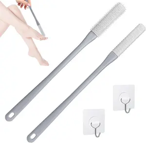 2 Pack Toe Cleaning Brush,Silicone Foot Scrubber for Shower with 15.7" Long Handle Soft Cleaning Bath Brush Feet Cleaner Scrub Foot Care for Seniors,Elderly, Men and Women (Grey)