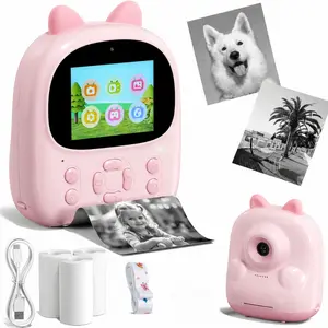 Tant Portable Instant Print Camera, Compact No-Ink Thermal Camera with 3 Thermal Paper Rolls, Mini Digital Photo Printer for DIY Projects & Travel Journals, Pink