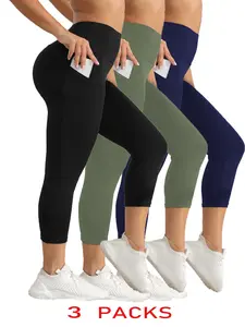 Women's Solid High Waist Stretchy Sports Capri Leggings, Casual Comfy Breathable Skinny Pants for Yoga Gym Workout Running, Ladies Sportswear for Summer, Comfortable Trousers
