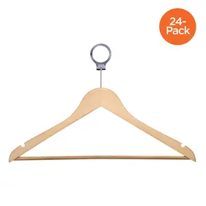 Honey-Can-Do Maple Finish Wood Durable Hotel Suit or Coat Hanger (24-Pack) - Home Organizer Hook Metal Wooden Hanging