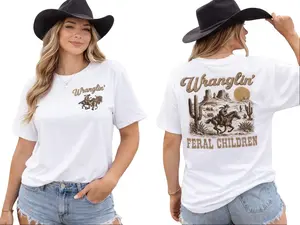 Western Cowboy Graphic T-Shirt | Wranglin Feral Children Shirt | Vintage Ranch Style Tee | Country Western Outfit | Unisex Graphic Tee  Top, Womenswear, Apparel, Everyday, Print, Soft, Streetwear, Tshirt