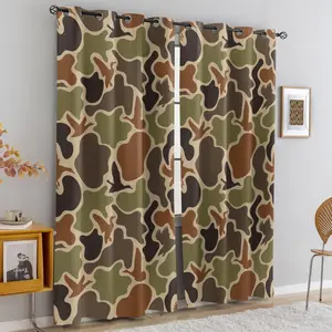 Camouflage Hunting Blackout Curtains, 1 Pair 85% Room Darkening Outdoor Camo Duck Pattern Windproof Noise Reducing Thermal Insulated Easy Care Machine Washable Room Decor Curtain for Living Rooms Perfect for Outdoor Enthusiasts Men