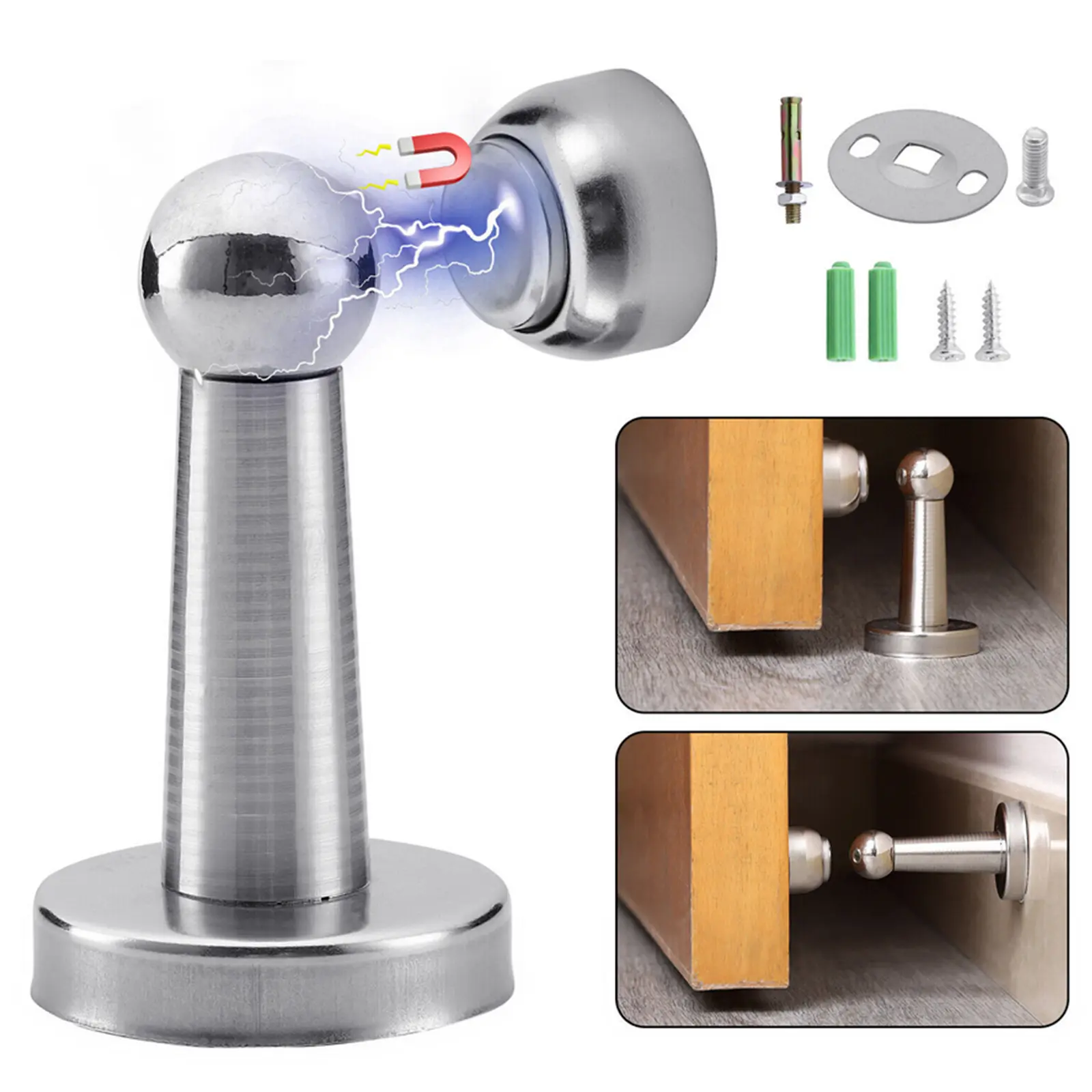 Magnetic Door Stop Stainless Steel，Door Stopper for Various Door Types, Keep Your Door Open, Wall Mount Door Holder/Catch