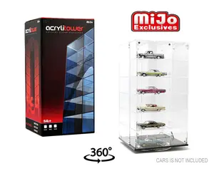 Showcase 1:64 Acrylitower 24-Car Display Desk Top Spinner with Magnetic Covers (6.5″x 6.5″x13.5″) – Clear – MiJo Exclusives